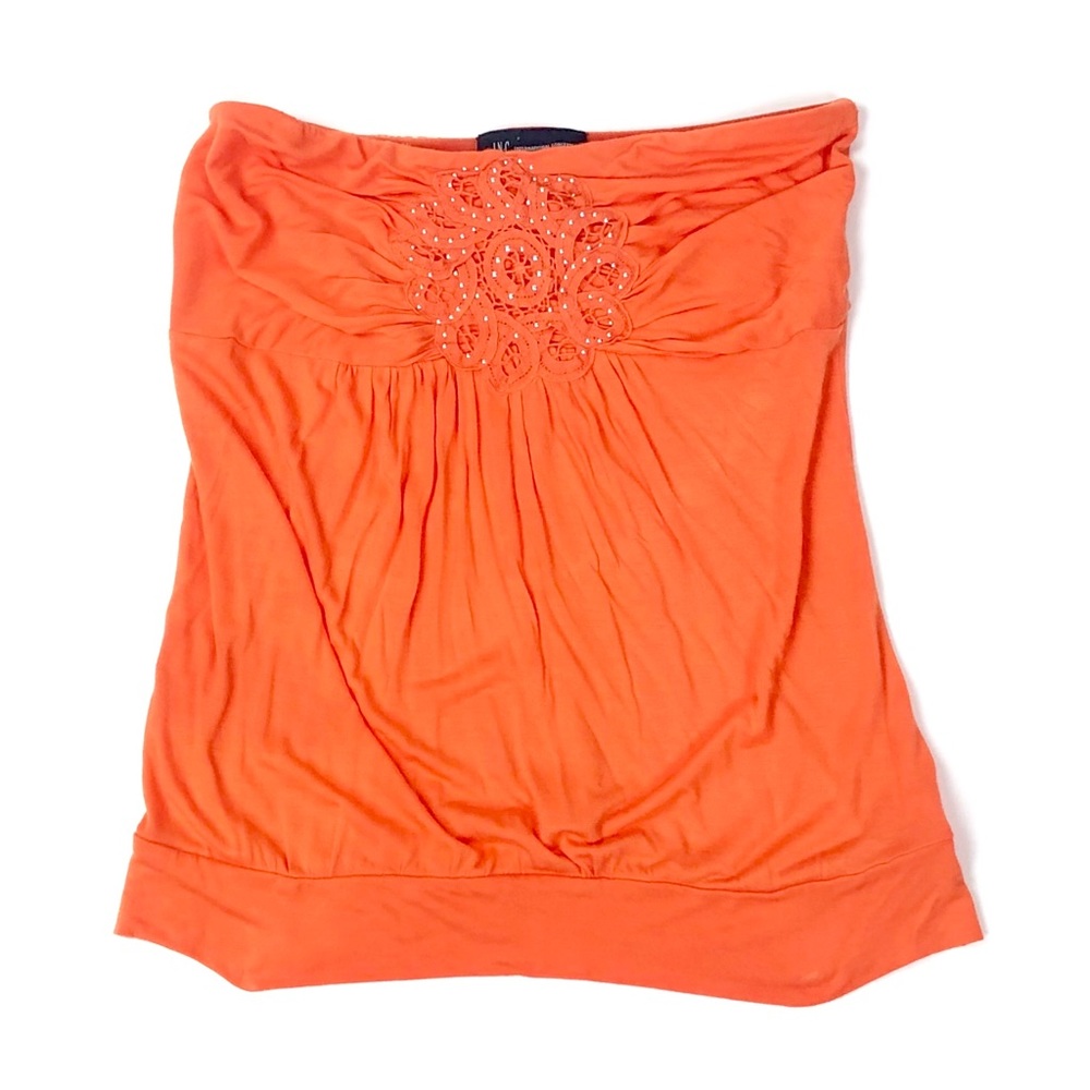INC Womens New Orange Strapless Tube Casual Top M